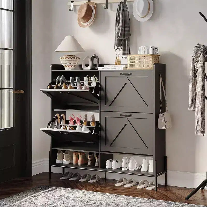 Shoe Cabinet with 4 Flip Drawers - Freestanding Shoe Storage Cabinet Organizer for Entryway, Dry and Wet Separation Shoe Organizer with Metal Legs