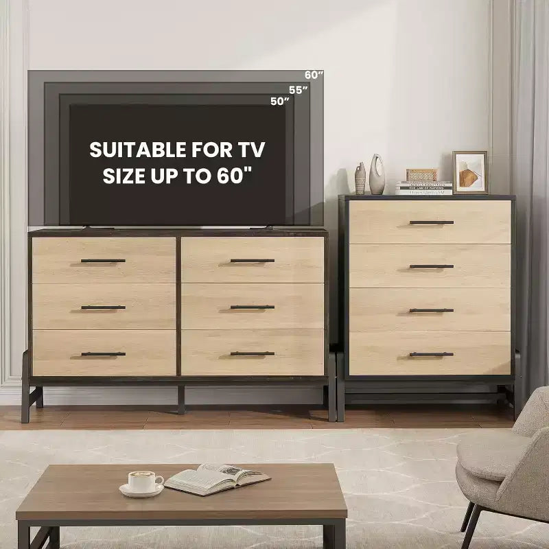 Comò Alto 38.6", Cassettiera a 4 Cassetti per Camera da Letto, Armadio in Legno, Contenitore Autoportante, per Soggiorno, Camera da Letto