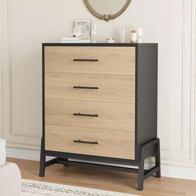Comò Alto 38.6", Cassettiera a 4 Cassetti per Camera da Letto, Armadio in Legno, Contenitore Autoportante, per Soggiorno, Camera da Letto