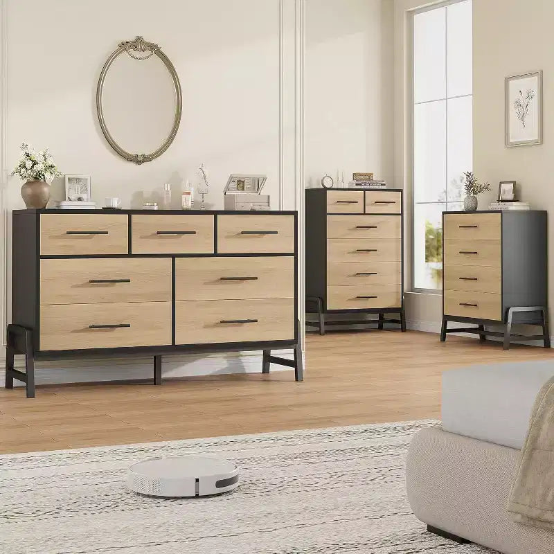 Comò Alto 38.6", Cassettiera a 4 Cassetti per Camera da Letto, Armadio in Legno, Contenitore Autoportante, per Soggiorno, Camera da Letto