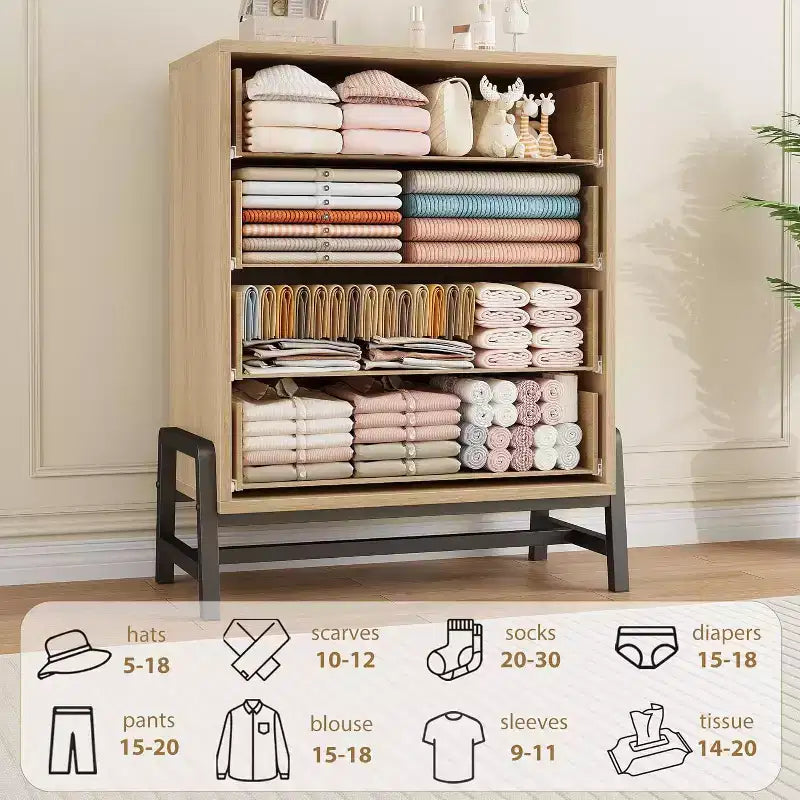 Comò Alto 38.6", Cassettiera a 4 Cassetti per Camera da Letto, Armadio in Legno, Contenitore Autoportante, per Soggiorno, Camera da Letto