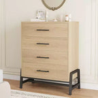 Comò Alto 38.6", Cassettiera a 4 Cassetti per Camera da Letto, Armadio in Legno, Contenitore Autoportante, per Soggiorno, Camera da Letto