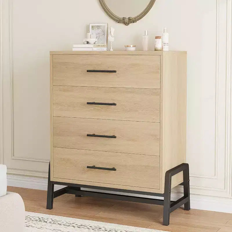 Commode haute 38,6 po, Commode 4 tiroirs pour chambre, Commode de rangement en bois, Rangement autoportant, pour salon, chambre à coucher