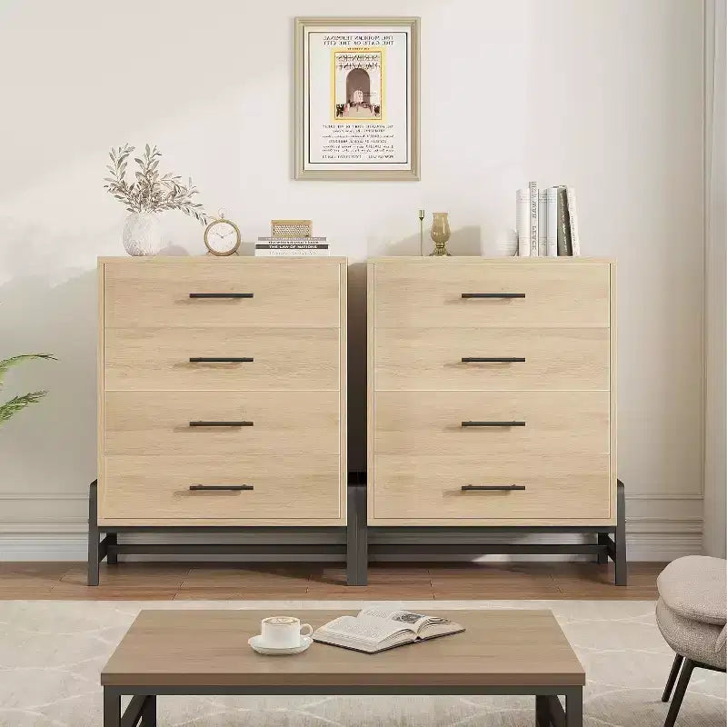 Comò Alto 38.6", Cassettiera a 4 Cassetti per Camera da Letto, Armadio in Legno, Contenitore Autoportante, per Soggiorno, Camera da Letto
