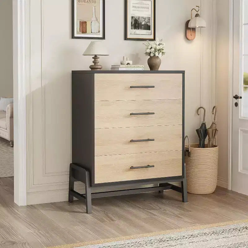 Commode haute 38,6 po, Commode 4 tiroirs pour chambre, Commode de rangement en bois, Rangement autoportant, pour salon, chambre à coucher