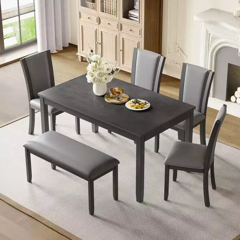 6-Piece Dining Table Set with Bench and Chairs, Wooden Dining Table Set for 6, Modern 6 Person Dining Table Set for Dining Room, Kitchen