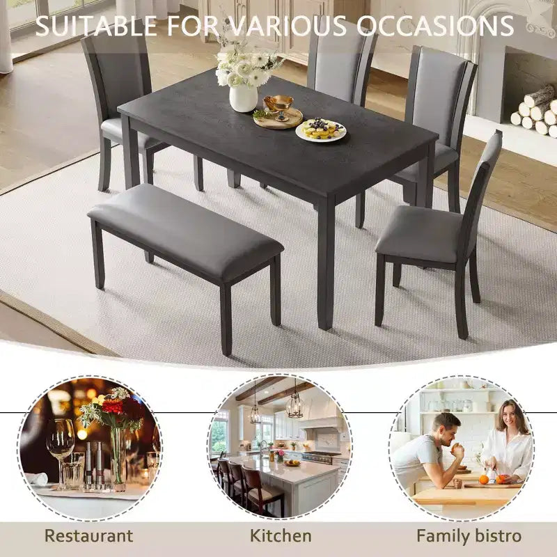 Ensemble de salle à manger 6 pièces avec banc et chaises, table à manger en bois pour 6 personnes, ensemble de salle à manger moderne 6 places pour salle à manger, cuisine