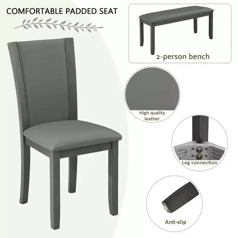 Ensemble de salle à manger 6 pièces avec banc et chaises, table à manger en bois pour 6 personnes, ensemble de salle à manger moderne 6 places pour salle à manger, cuisine