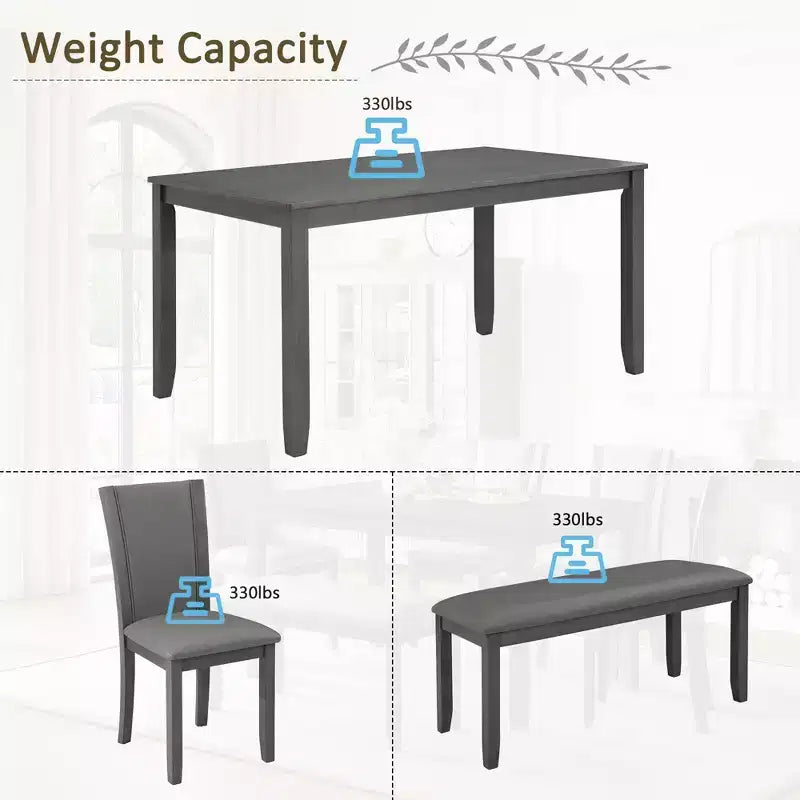 Set da Pranzo da 6 Pezzi con Panca e Sedie, Set da Tavolo da Pranzo in Legno per 6 Persone, Set da Tavolo da Pranzo Moderno per 6 Persone per Sala da Pranzo, Cucina