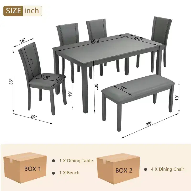 Set da Pranzo da 6 Pezzi con Panca e Sedie, Set da Tavolo da Pranzo in Legno per 6 Persone, Set da Tavolo da Pranzo Moderno per 6 Persone per Sala da Pranzo, Cucina