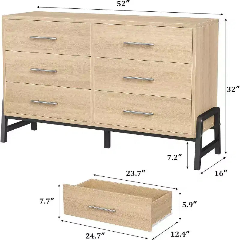 Cassettiera a 6 cassetti, Porta TV, Cassettiera spaziosa indipendente in legno per soggiorno, camera da letto, ingresso