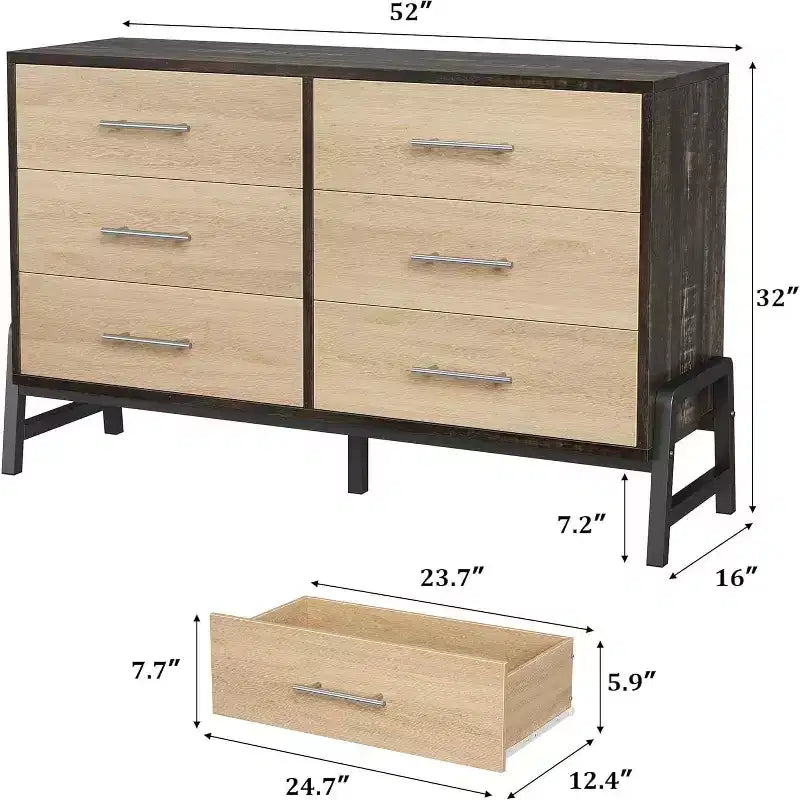 Cassettiera a 6 cassetti, Porta TV, Cassettiera spaziosa indipendente in legno per soggiorno, camera da letto, ingresso