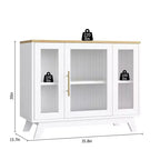 Buffet moderne de 91 cm avec portes en verre cannelé, étagères réglables, meuble décoratif pour cuisine, salon