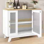 Buffet moderne de 91 cm avec portes en verre cannelé, étagères réglables, meuble décoratif pour cuisine, salon