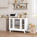 Buffet moderne de 91 cm avec portes en verre cannelé, étagères réglables, meuble décoratif pour cuisine, salon