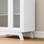 Buffet moderne de 91 cm avec portes en verre cannelé, étagères réglables, meuble décoratif pour cuisine, salon