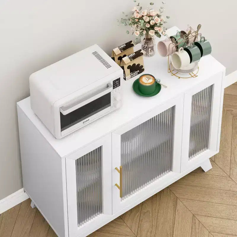 Buffet moderne de 91 cm avec portes en verre cannelé, étagères réglables, meuble décoratif pour cuisine, salon