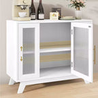 Buffet moderne de 91 cm avec portes en verre cannelé, étagères réglables, meuble décoratif pour cuisine, salon