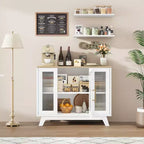 Buffet moderne de 91 cm avec portes en verre cannelé, étagères réglables, meuble décoratif pour cuisine, salon