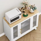 Buffet moderne de 91 cm avec portes en verre cannelé, étagères réglables, meuble décoratif pour cuisine, salon