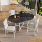 Set da pranzo allungabile Whisen da 5 pezzi per 4 persone, tavolo da pranzo rotondo per 4 persone con sedie imbottite
