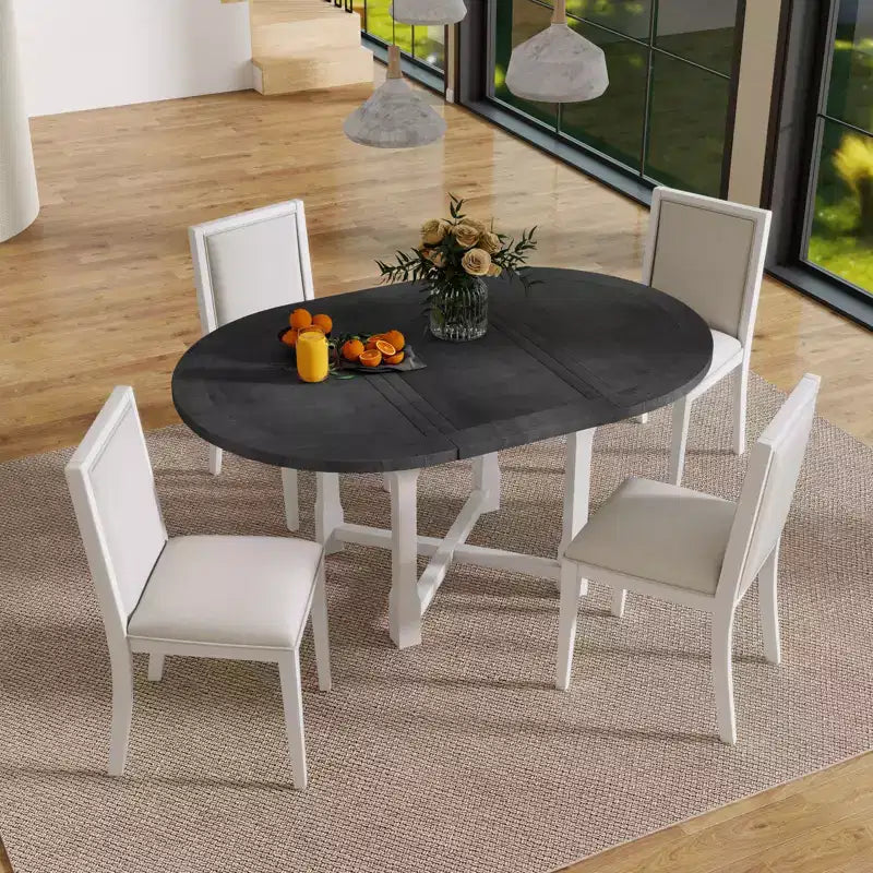 Ensemble de salle à manger extensible 5 pièces Whisen pour 4, table à manger ronde pour 4 avec chaises rembourrées