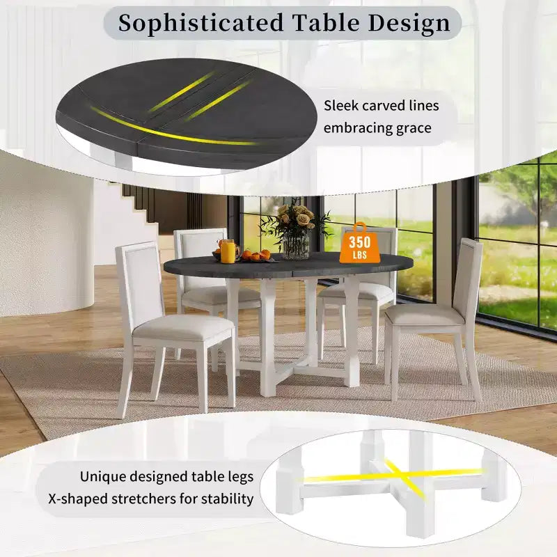 Ensemble de salle à manger extensible 5 pièces Whisen pour 4, table à manger ronde pour 4 avec chaises rembourrées