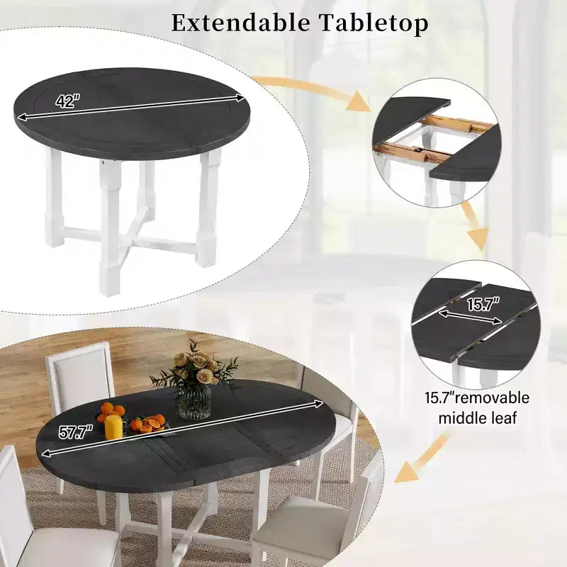 Ensemble de salle à manger extensible 5 pièces Whisen pour 4, table à manger ronde pour 4 avec chaises rembourrées