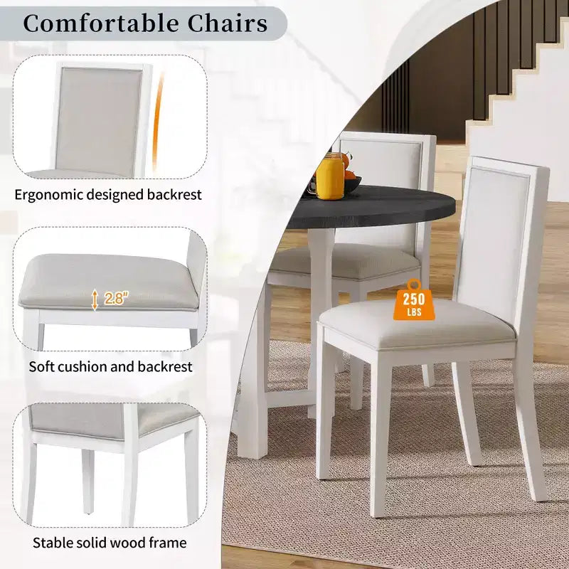 Ensemble de salle à manger extensible 5 pièces Whisen pour 4, table à manger ronde pour 4 avec chaises rembourrées
