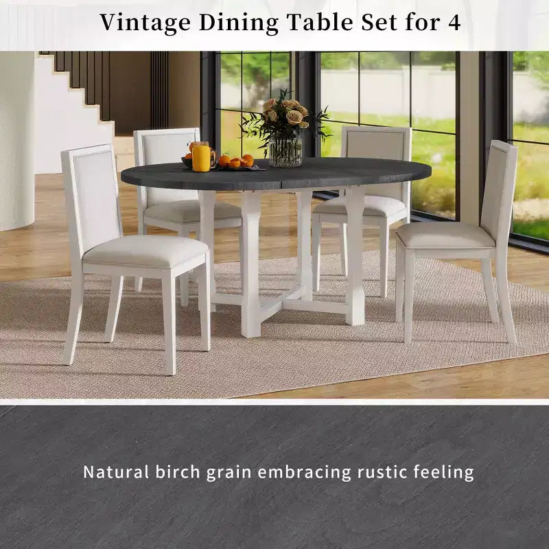 Set da pranzo allungabile Whisen da 5 pezzi per 4 persone, tavolo da pranzo rotondo per 4 persone con sedie imbottite