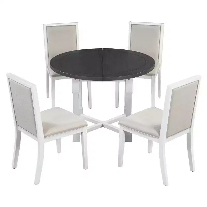 Set da pranzo allungabile Whisen da 5 pezzi per 4 persone, tavolo da pranzo rotondo per 4 persone con sedie imbottite