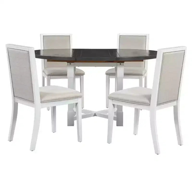 Set da pranzo allungabile Whisen da 5 pezzi per 4 persone, tavolo da pranzo rotondo per 4 persone con sedie imbottite