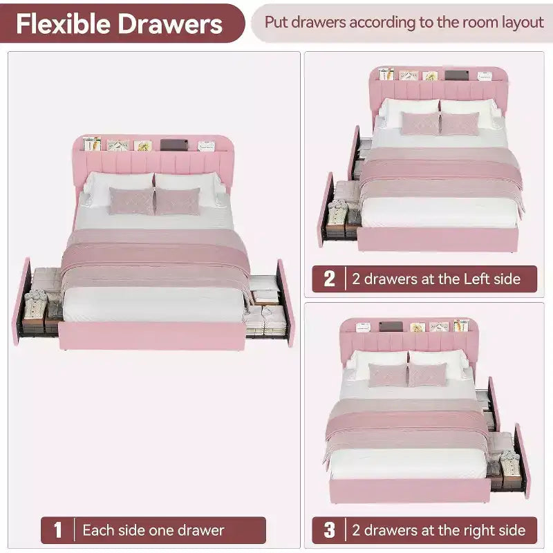Struttura Letto Singolo con Testiera Contenitore, Letto per Bambini con 2 Cassetti, Facile da Montare, Non Richiede Rete a Molle
