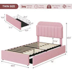Struttura Letto Singolo con Testiera Contenitore, Letto per Bambini con 2 Cassetti, Facile da Montare, Non Richiede Rete a Molle