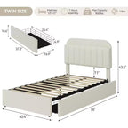 Struttura Letto Singolo con Testiera Contenitore, Letto per Bambini con 2 Cassetti, Facile da Montare, Non Richiede Rete a Molle