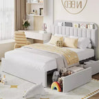 Struttura Letto Singolo con Testiera Contenitore, Letto per Bambini con 2 Cassetti, Facile da Montare, Non Richiede Rete a Molle