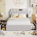 Twin Bed Frame with Storage Headboard, Kids Bed Frame with 2 Drawers, Easy Assembly, No Box Spring Needed