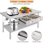 Banco da Lavoro in Acciaio Inox 60 X 24, con 2 Cassetti, Portarotolo di Carta, Tavolo da Pranzo in Metallo, Organizzatore di Cassetti da Cucina