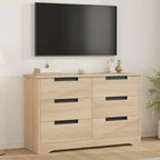 Commode double à 6 tiroirs pour chambre à coucher, commode moderne grise avec poignées encastrées, organisateur de rangement en bois pour salon, chambre d'enfant, couloir ou entrée
