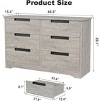 Commode double à 6 tiroirs pour chambre à coucher, commode moderne grise avec poignées encastrées, organisateur de rangement en bois pour salon, chambre d'enfant, couloir ou entrée