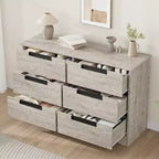 Commode double à 6 tiroirs pour chambre à coucher, commode moderne grise avec poignées encastrées, organisateur de rangement en bois pour salon, chambre d'enfant, couloir ou entrée