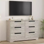 Commode double à 6 tiroirs pour chambre à coucher, commode moderne grise avec poignées encastrées, organisateur de rangement en bois pour salon, chambre d'enfant, couloir ou entrée