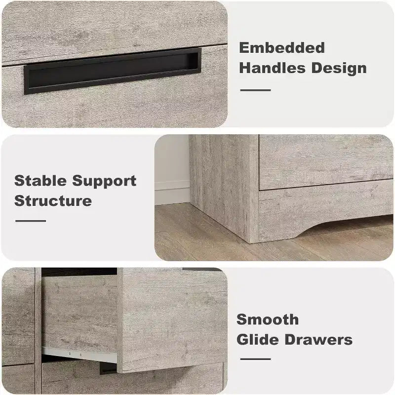 Comodino doppio a 6 cassetti per camera da letto, cassettiera moderna grigia con maniglie incassate, organizer in legno per soggiorno, cameretta, corridoio o ingresso