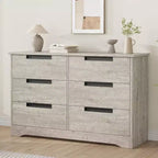 Commode double à 6 tiroirs pour chambre à coucher, commode moderne grise avec poignées encastrées, organisateur de rangement en bois pour salon, chambre d'enfant, couloir ou entrée