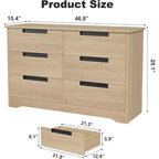Commode double à 6 tiroirs pour chambre à coucher, commode moderne grise avec poignées encastrées, organisateur de rangement en bois pour salon, chambre d'enfant, couloir ou entrée