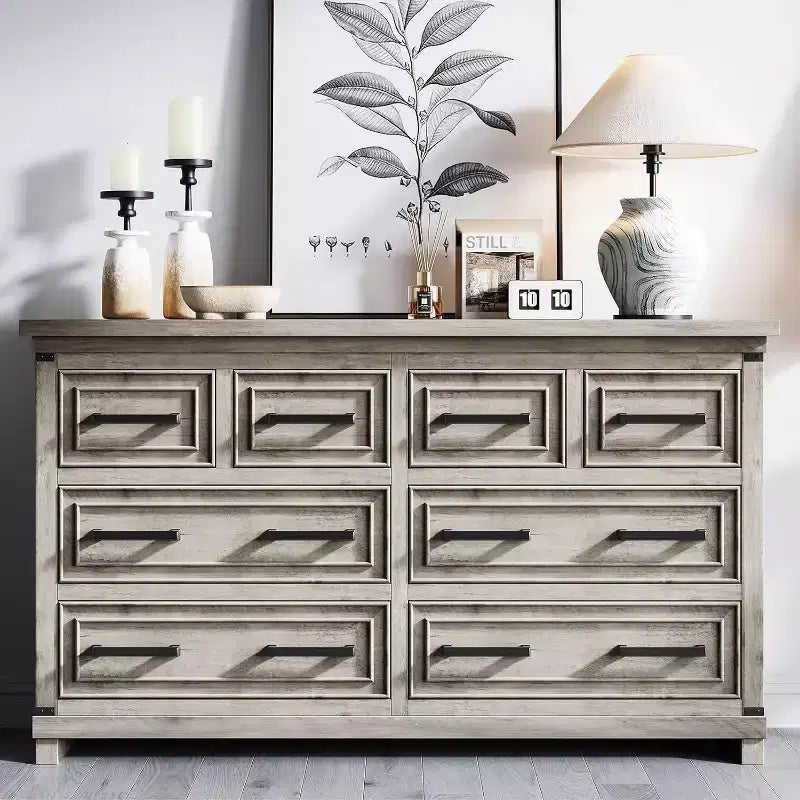 8 Drawer Dresser for Bedroom, Vintage Storage Cabinet/TV Stand, Rustic Wooden Chest of Drawers, Living Room, Hallway