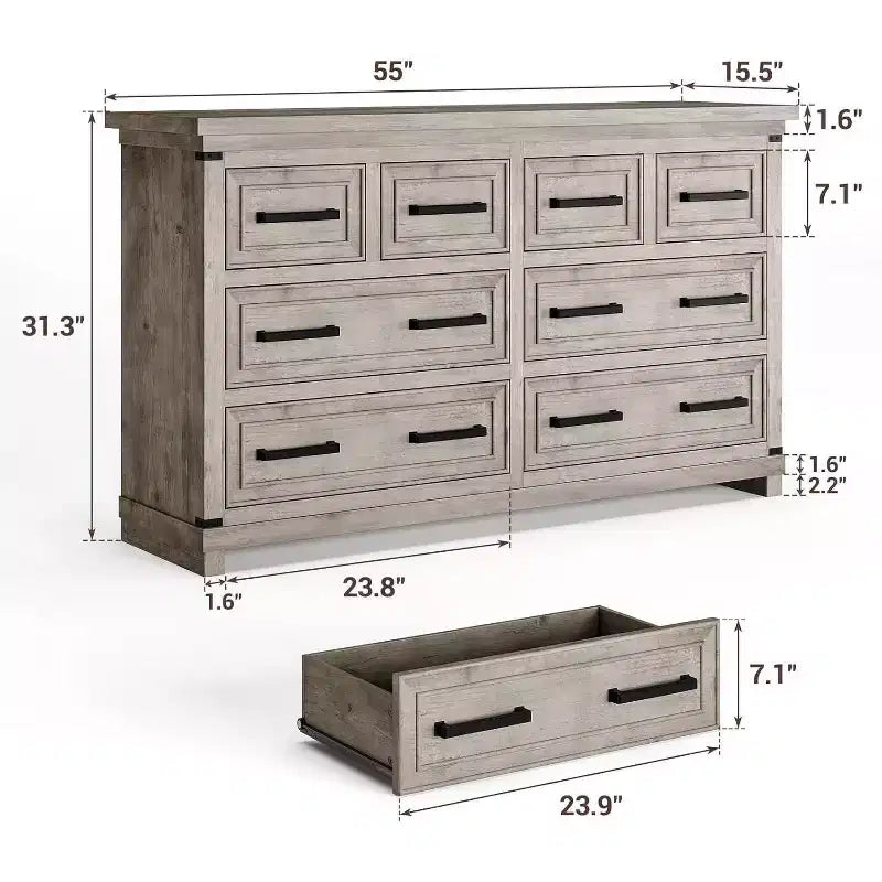 Cassettiera a 8 cassetti per camera da letto, mobile contenitore/porta TV vintage, cassettiera rustica in legno, soggiorno, corridoio