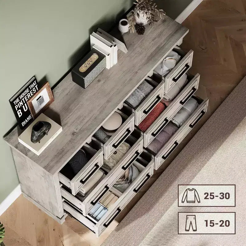 Cassettiera a 8 cassetti per camera da letto, mobile contenitore/porta TV vintage, cassettiera rustica in legno, soggiorno, corridoio