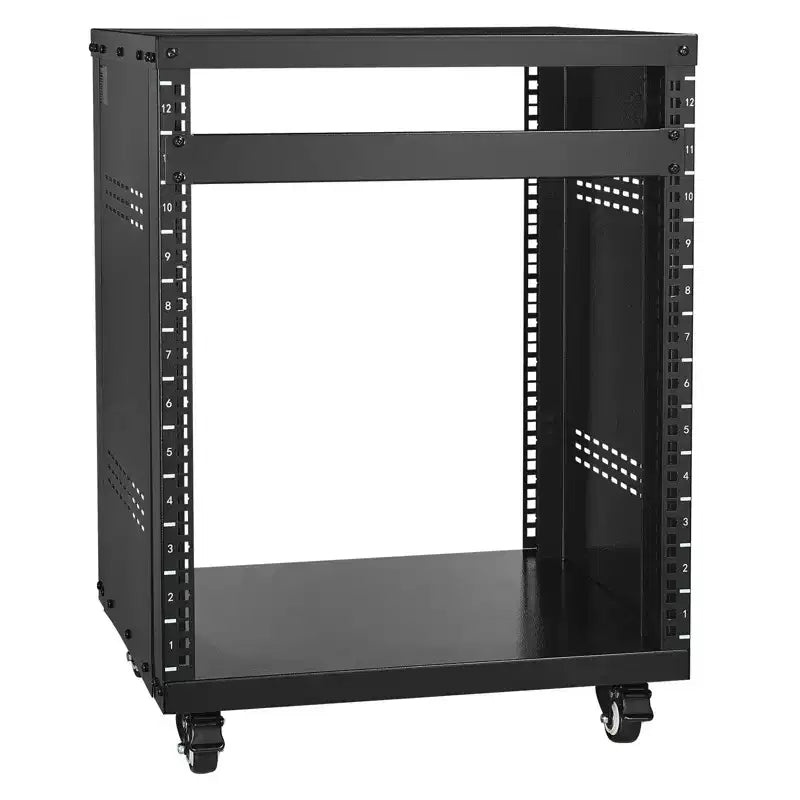 VEVOR 12U AV Rack Stand, 500 lbs Capacity, Network Stereo Recording Studio Rack with Lockable Caster Wheels Round & Square Holes, Special Vents