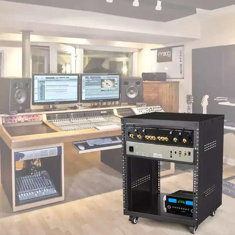 VEVOR 12U Rack AV, capacità 227 kg, Rack per studio di registrazione stereo di rete con ruote piroettanti bloccabili Fori rotondi e quadrati, Prese d'aria speciali